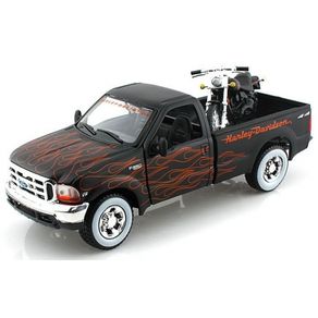 Miniatura-Ford-F-350-Super-Duty-Pickup-1999-e-FXSTB-Night-Train-2002-1-24-Harley-Davidson-Custom-Maisto-PRETO-32181-01