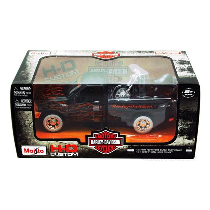 Miniatura Carro 2002 Fxstb Night Train e 1999 Ford F-350 S 1/24