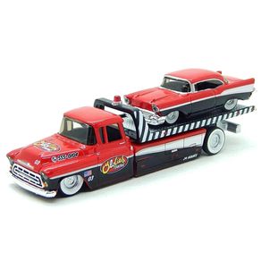 Miniatura-Guincho-1957-Chevrolet-Flatbed-e-1957-Chevrolet-Bel-Air-1-64-Vermelho