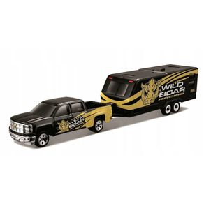 Miniatura-Caminhonete-Chevrolet-Silverado-Com-Carreta-1-64-Preto