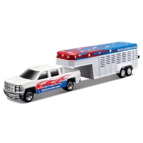 Miniatura-Caminhonete-Chevrolet-Silverado-Com-Carreta-1-64-Branco