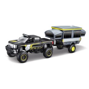 Miniatura-Picape-Chevrolet-Silverado-Z71-Com-Trailer-Camper-Preto