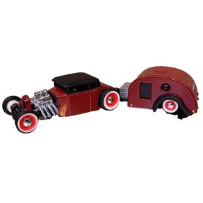 Miniatura-Carro-Ford-Model-A-1929-Com-Trailer-1-64-Vermelho