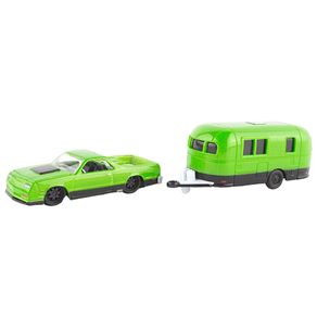Miniatura-Carro-Chevrolet-El-Camino---Camper-Trailer-1-64-Verde