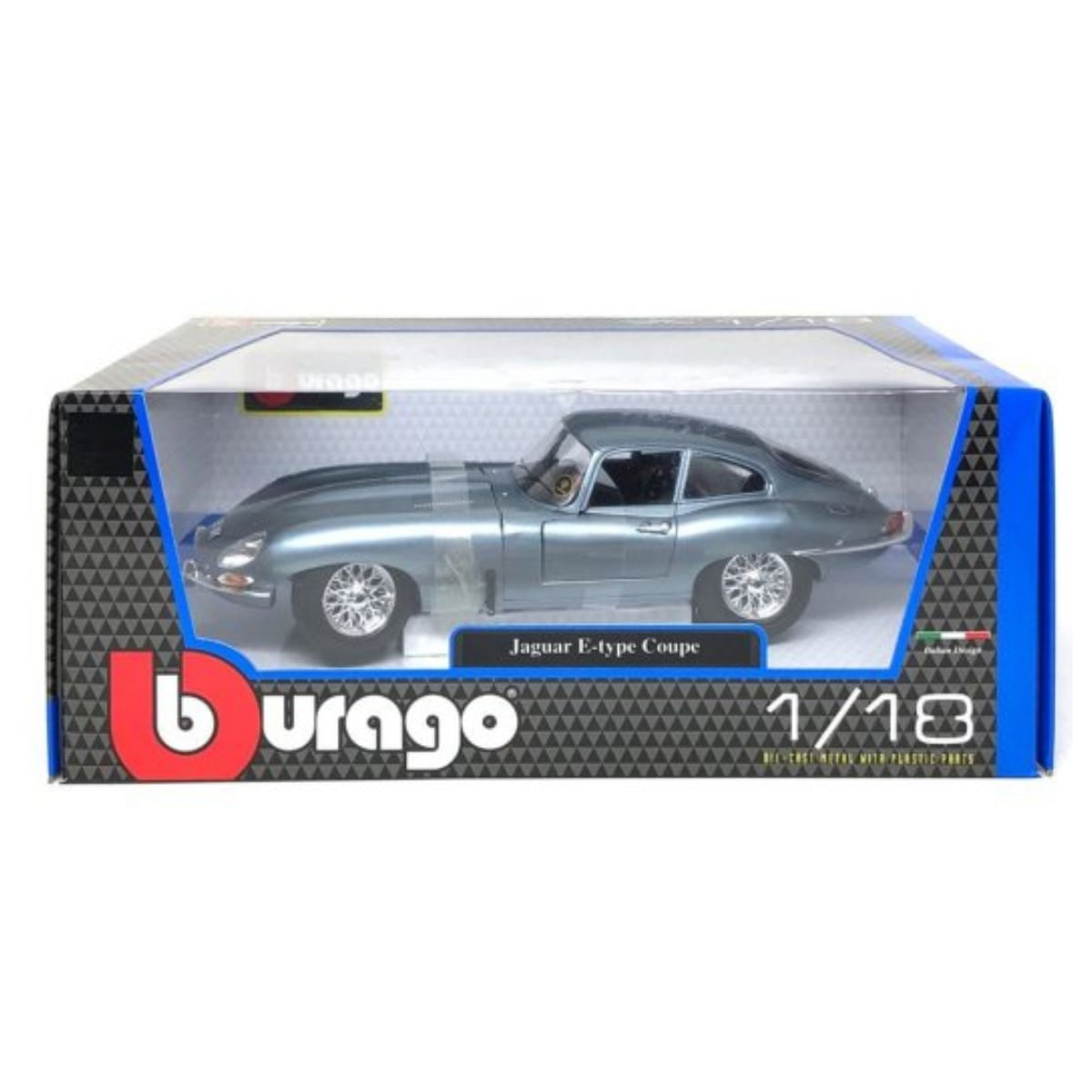 Miniatura Carro Jaguar E-Type Coupe 1961 1/18 Azul Bburago 12044