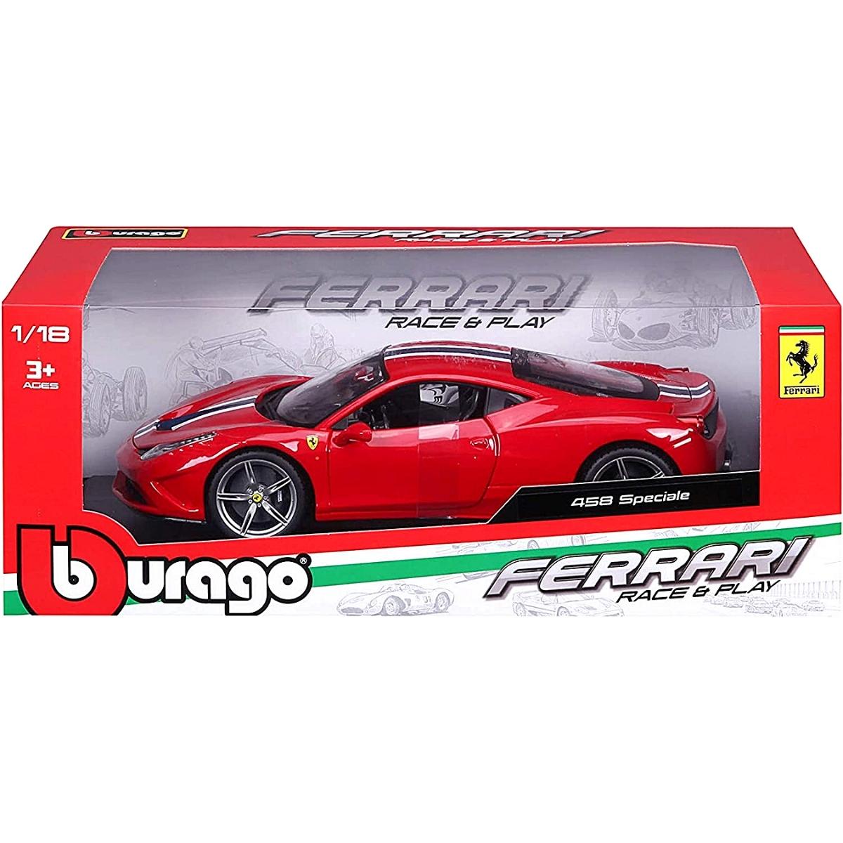Miniatura Ferrari 458 Speciale 1/18 Race E Play Vermelha Bburago