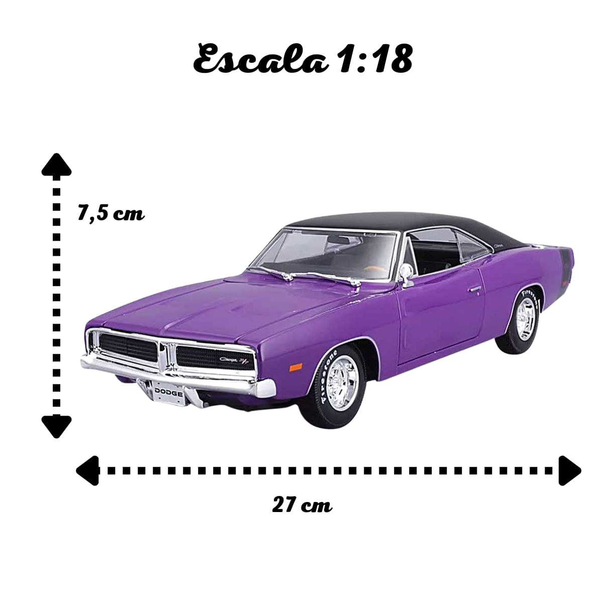 Miniatura Carro Dodge Charger R/T 1969 1/18 Roxo Maisto 31387