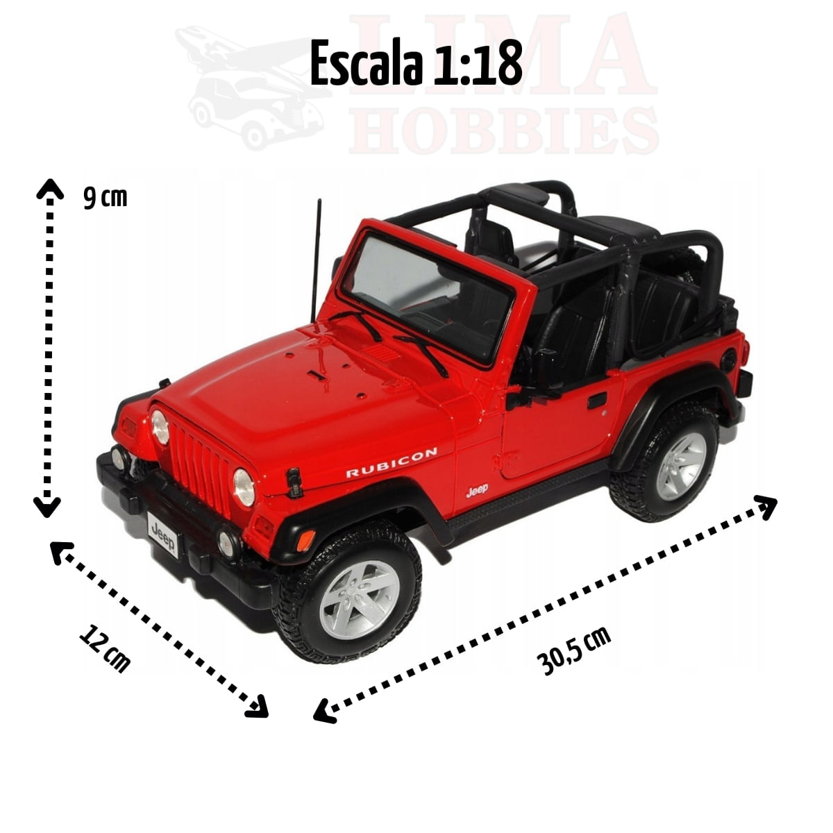 Miniatura Carro Jeep Wrangler Rubicon 1/18 Vermelho Maisto 31663