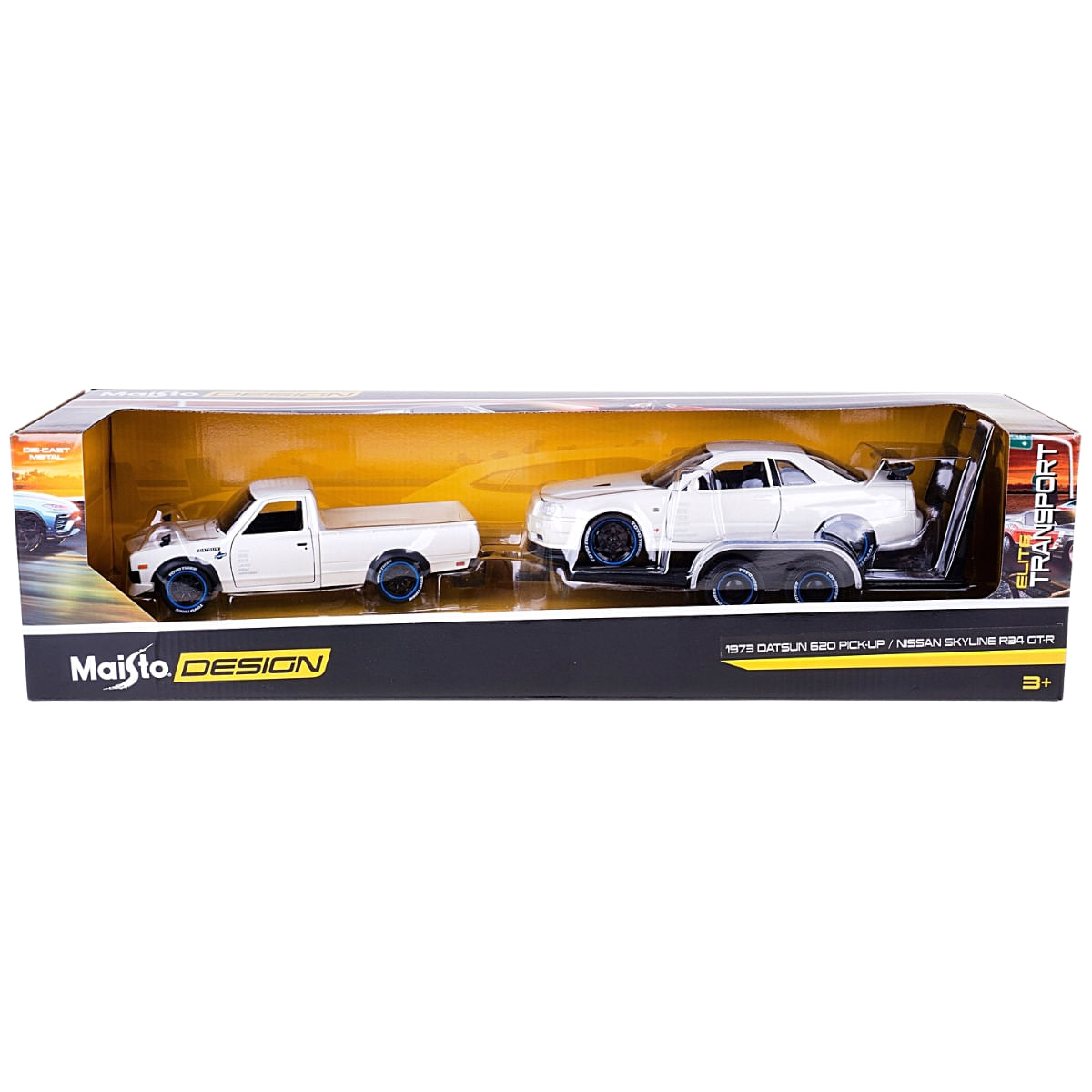 Kit Miniatura Datsun 620 + Nissan Skyline R34 + Carreta 1/24