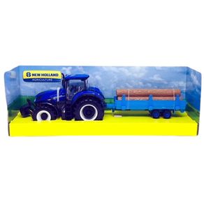 Miniatura-Trator-New-Holland-T7-315-Com-Carreta-com-Madeira-1-32