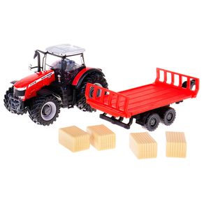 Miniatura-Trator-Massey-Ferguson-8740S-With-Bale-Trailer-Vermelho
