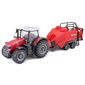 Miniatura-Trator-Massey-8740S-BALER-LIFTER-com-Enfardadeira