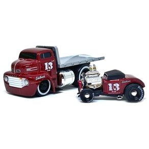 Miniatura-Reboque-Ford-Coe-Flatbed-1950-e-Ford-Roadster-1932-1-64