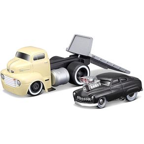 Miniatura-Reboque-Ford-Coe-Flatbed-1950-com-Mercury-1949-1-64