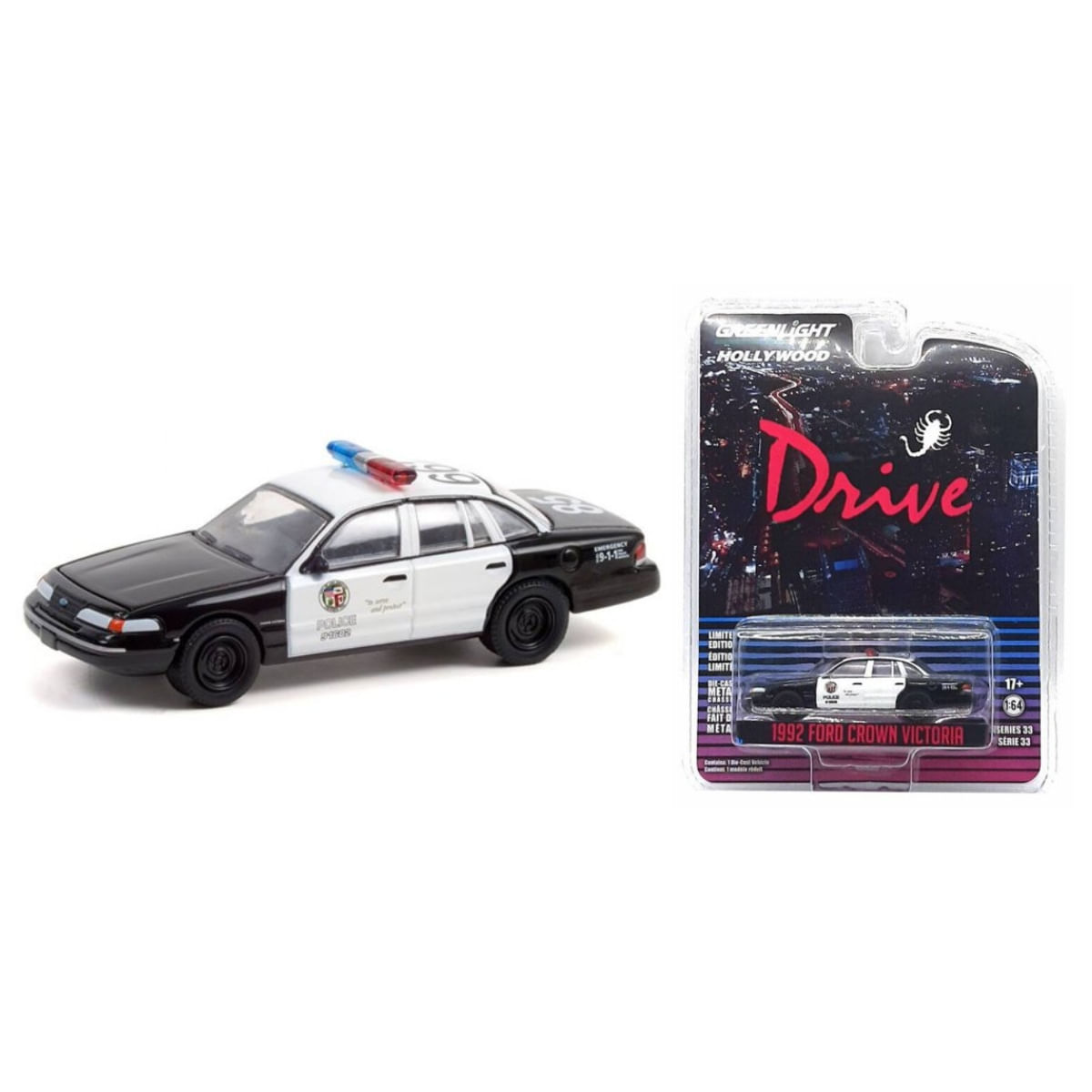 Miniatura Carro Ford Crown Victoria 1992 Polícia 1/64 Greenlight