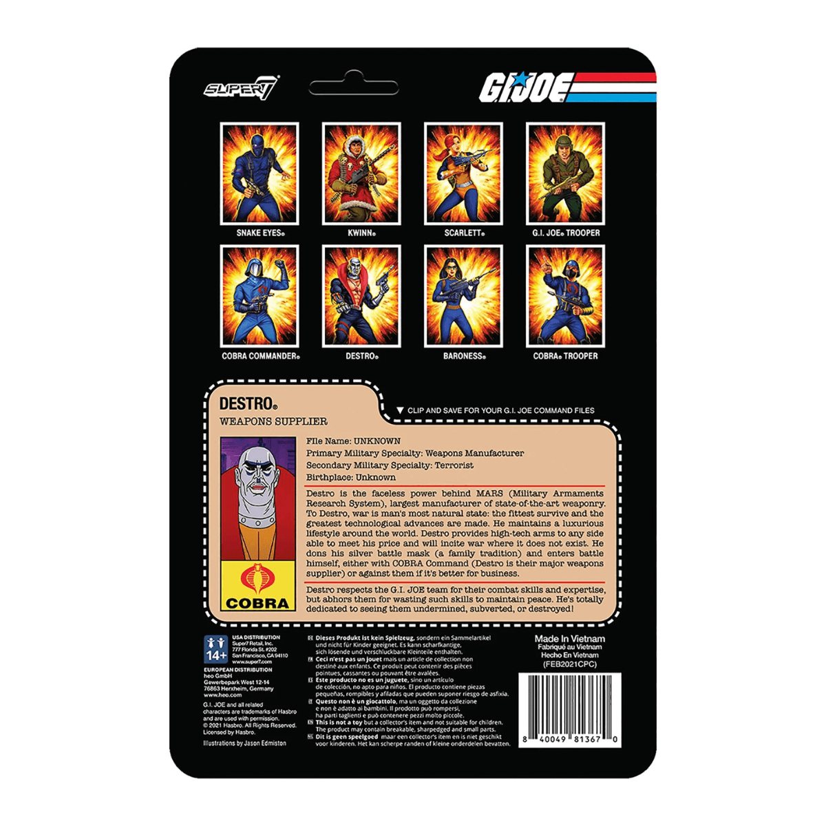 Reaction 10Cm G.I Joe Destro Onda 1 Super 7 - limahobbies