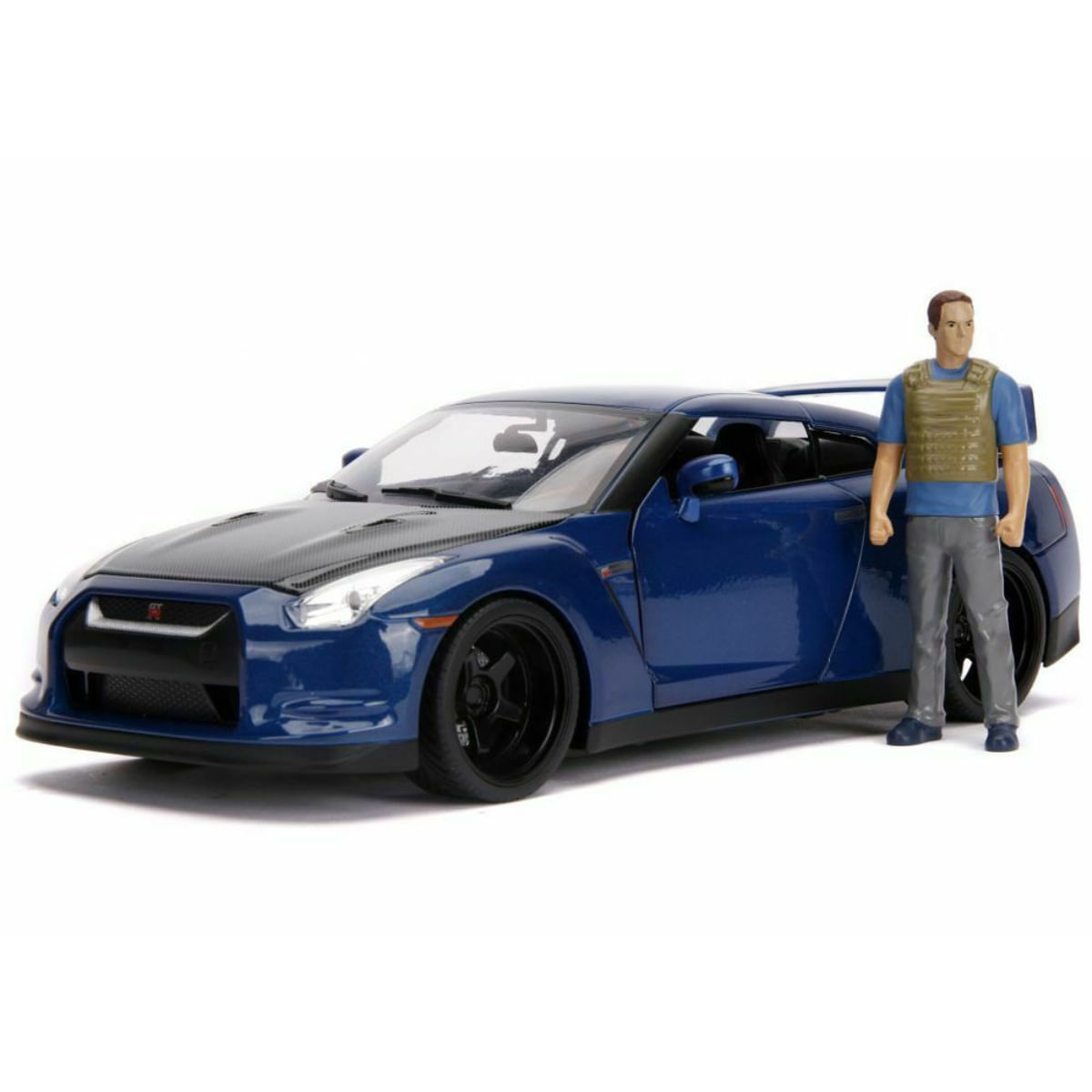 Miniatura Carro Nissan Gt R R35 Com Figura Brian 1/18 Azul Jada