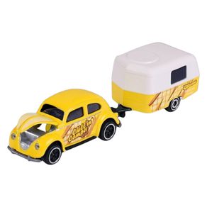 Miniatura-carro-Volkswagen-Beetle-Fusca-com-Trailer-1-64-Amarelo