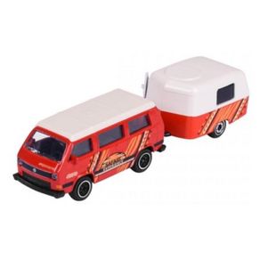 Miniatura-Carro-Volkswagen-Kombi-T3-com-Trailer-1-64-Vermelho