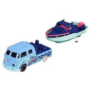 Miniatura-Carro-Volkswagen-T1-com-Barco-1-64-Azul