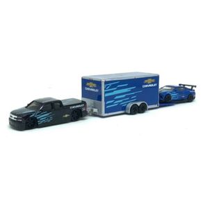 Miniatura-Picape-Chevrolet-Silverado-SS-e-Trailer-com-Camaro-SS-1-64