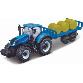 Miniatura-Trator-NH-T7-315-Com-Cacamba-e-feno-Azul