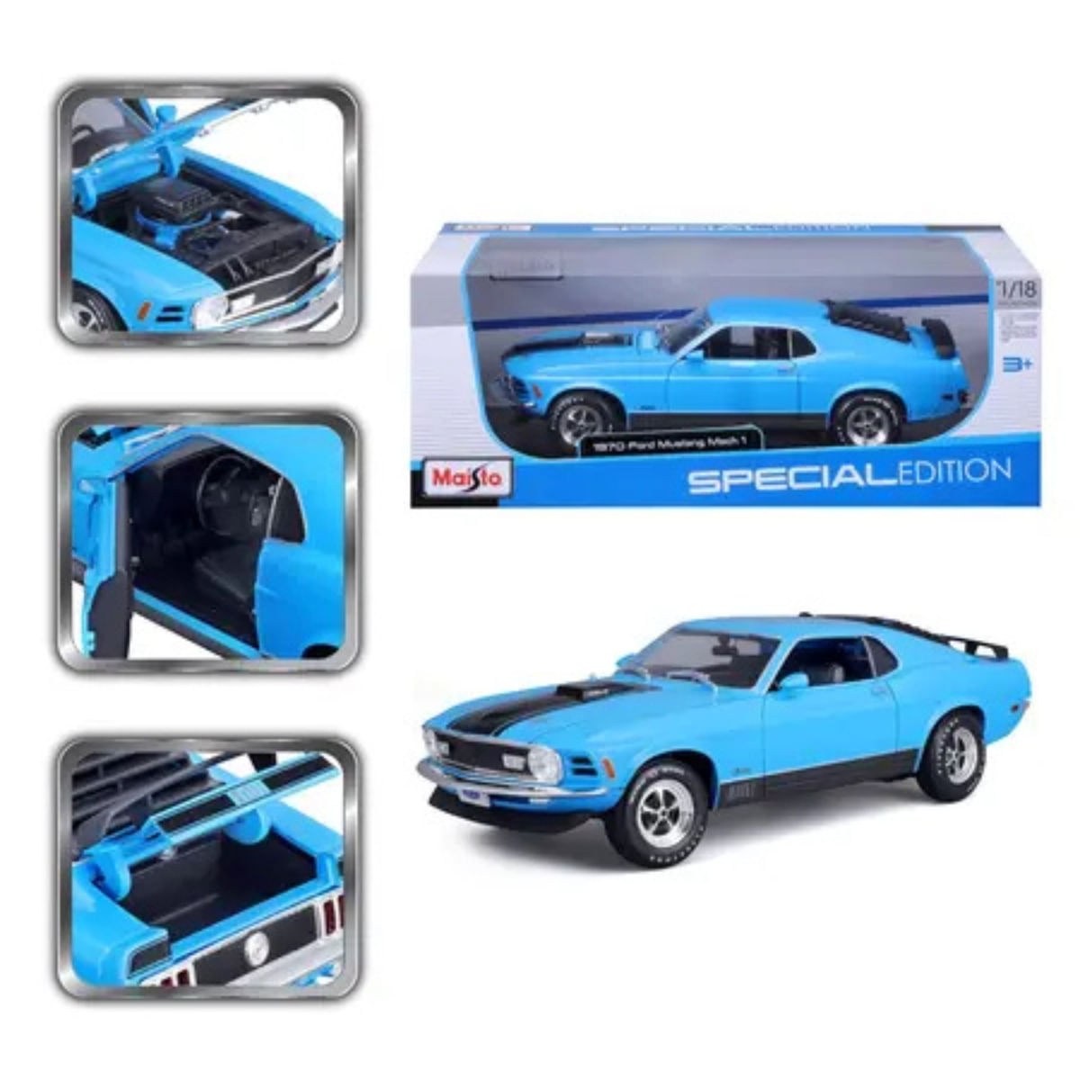 Miniatura Carro Ford Mustang Mach 1 1/18 Azul Maisto 31453