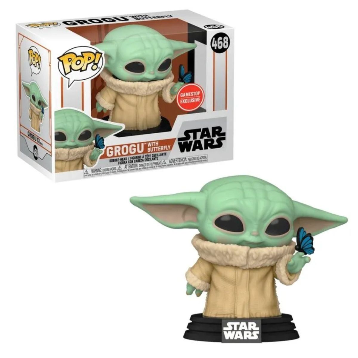 Pop Star Wars Mandalorian Grogu com Borboleta 468 Funko 54529